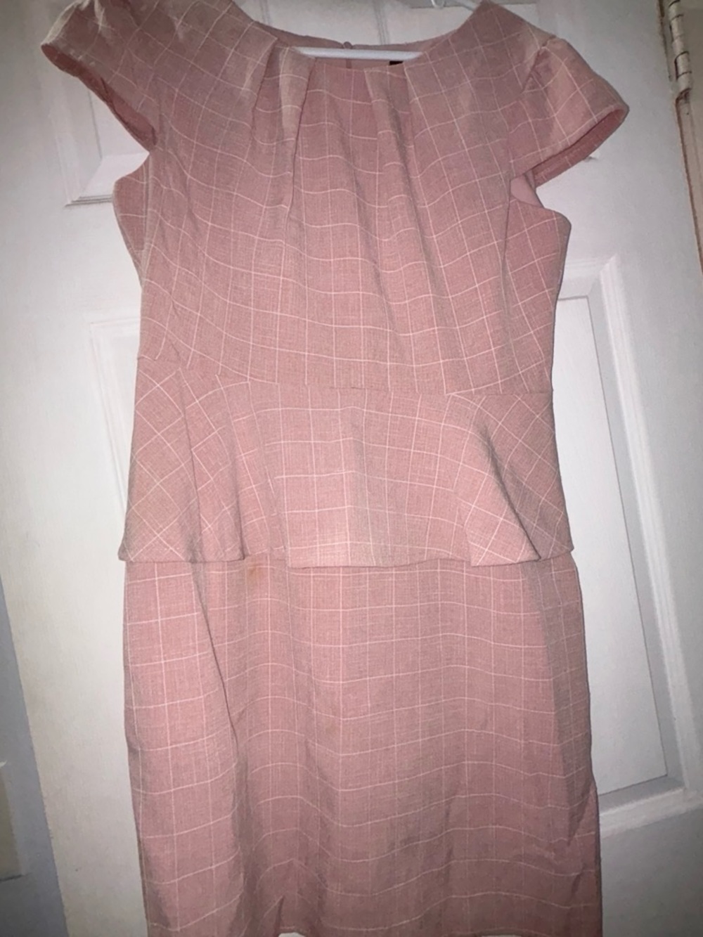 connected apparel Blush Windowpane Peplum Midi Dress
